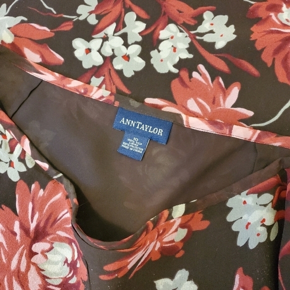 Ann Taylor Floral Print Brown and Red Skirt 100% Silk Size 10 - Picture 4 of 5